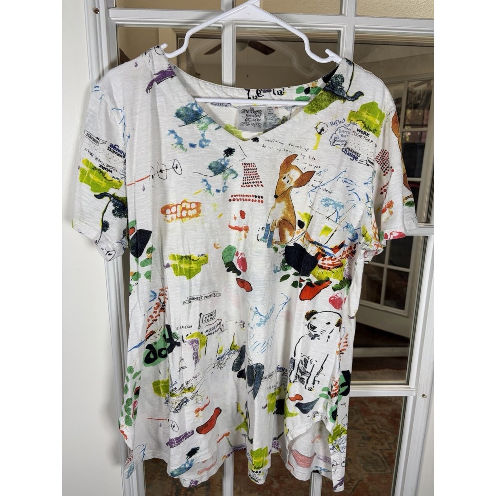 Parsley & Sage Women's XL Abstract Dog Print Cotton Top Artsy